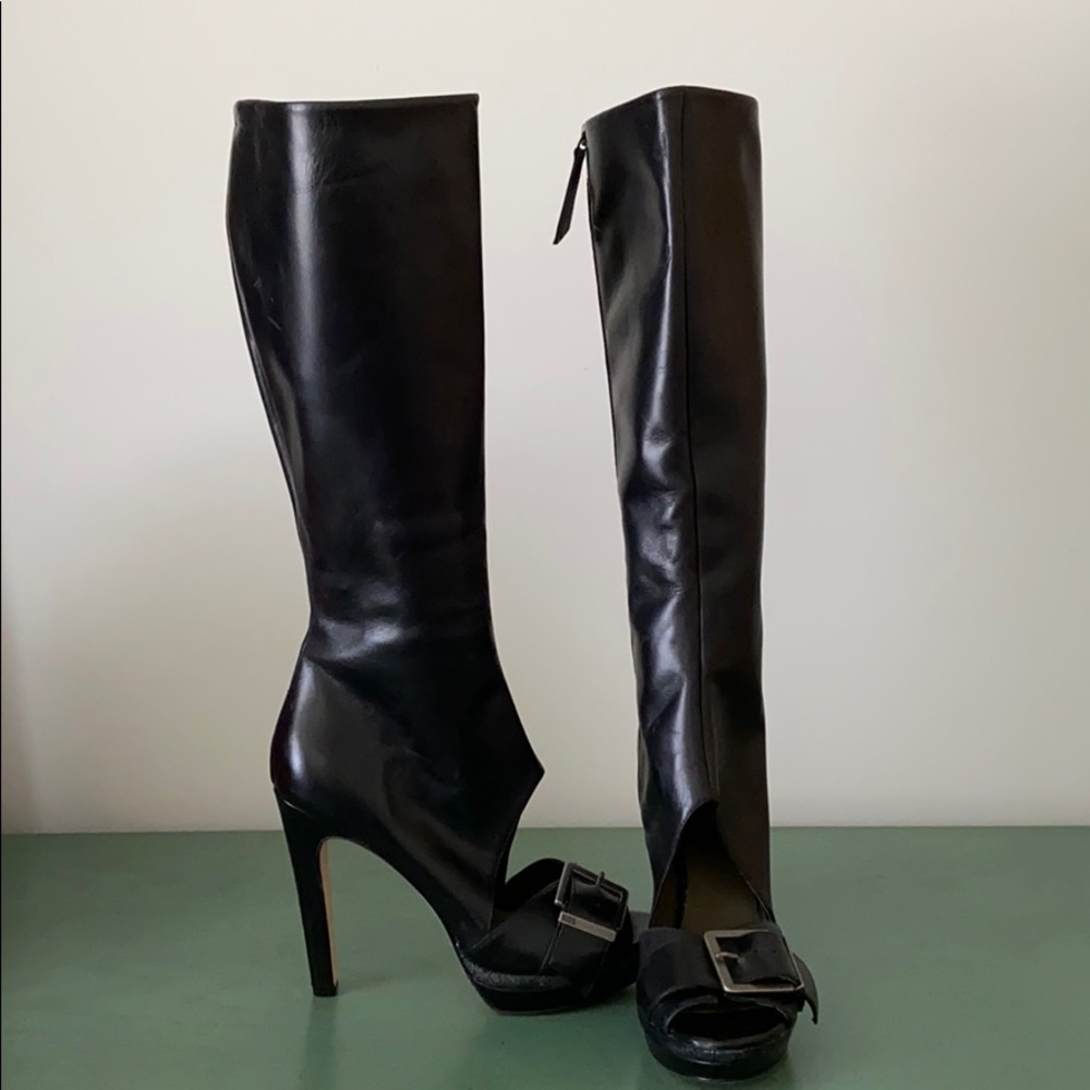 Diesel black leather peep toe tall boots  Size 10